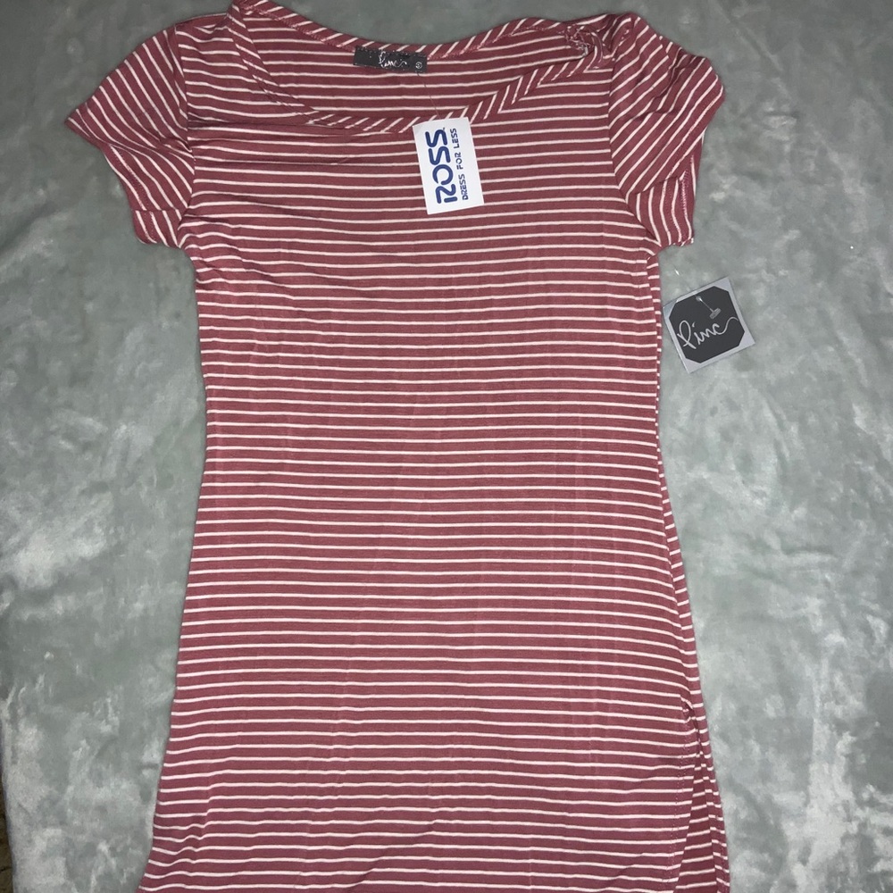 Pink and white strapped mini tshirt dress